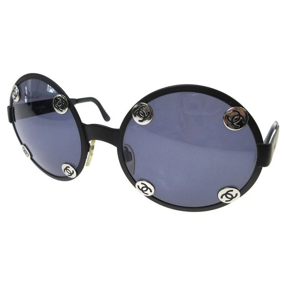 CHANEL Vintage CC Logos Round Sunglasses Eye Wear Black 08841 90305 01875 main image 4